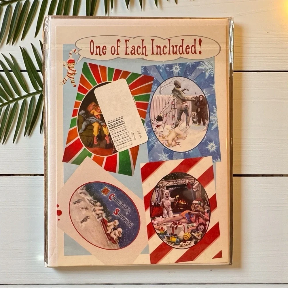DARK HUMOR CHRISTMAS CARDS – 4-Pack – Twisted Retro Holiday Art – Zombie, Horror